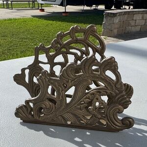 Ornate Brassy Metal Napkin/ Letter Holder